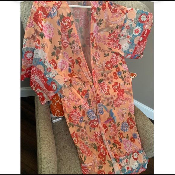 Floral Boho Long Kimono Duster Coverup Robe - Picture 8 of 9